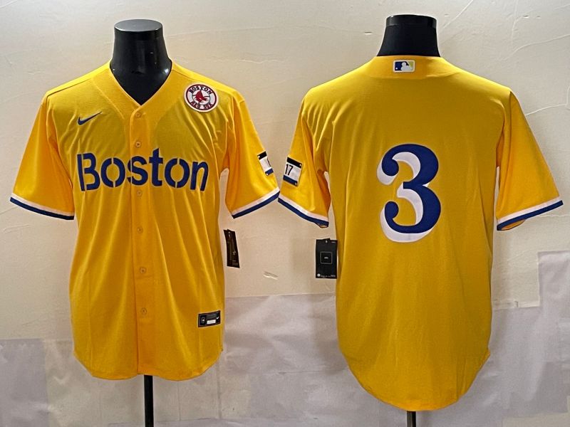 Men 2025 Boston Red Sox #3 No Name Yellow City Edition Nike MLB Jersey style 7->->